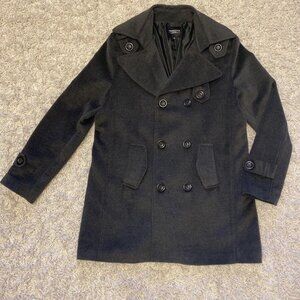 European Men’s Wool Pea Coat in Grey - Size Medium